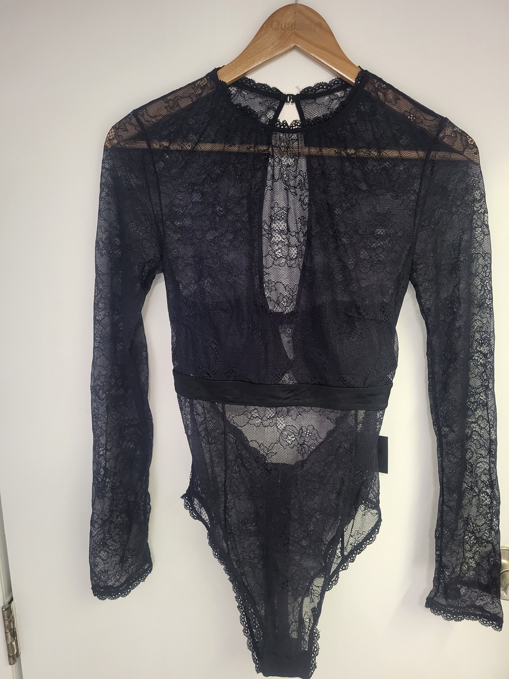La SENZA Private Collection Sheer Black Lace Long-Sleeve Bodysuit